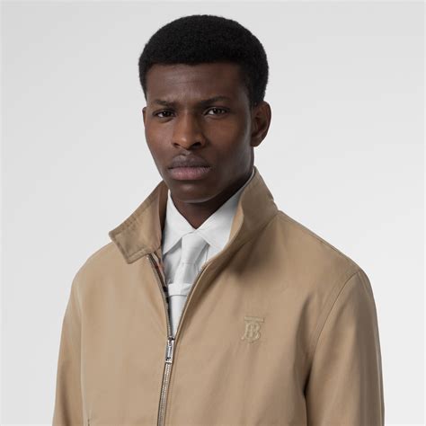 burberry icon stripe detail cotton gabardine harrington jacket|Gabardine Harrington Jacket in Black .